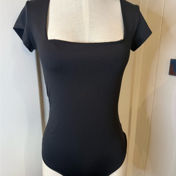 Free People Tops - Free People Black Square Neck Bodysuit short sleeve. SZ S